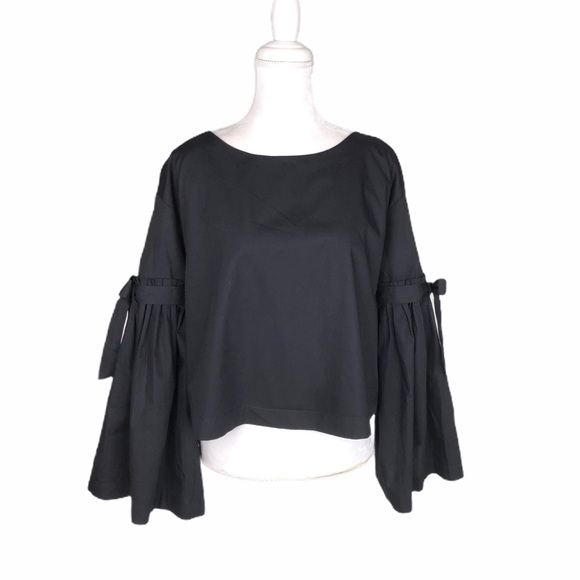 Free People Tops - Free People black bell sleeve bow black blouse top